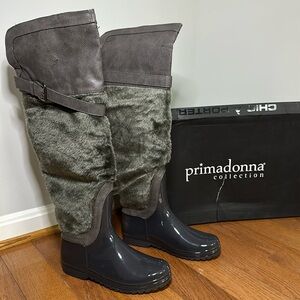 NWOT Prima Donna Knee High Faux Fur Boots Grey Size 38